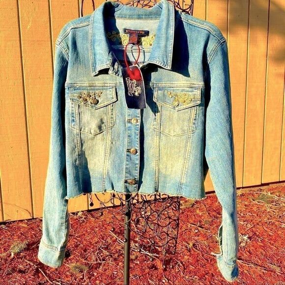 VANILLA STAR CROPPED RAW HEM DENIM JACKET 20 NWT - Picture 3 of 16